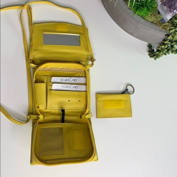 Vintage genuine sunflower leather yellow wallet crossbody bag - Picture 4 of 10